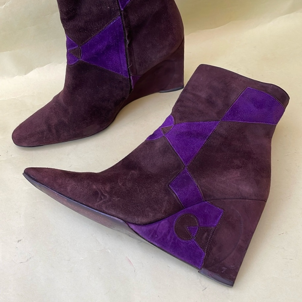 Vintage dark brown/purple Fendi suede leather boots